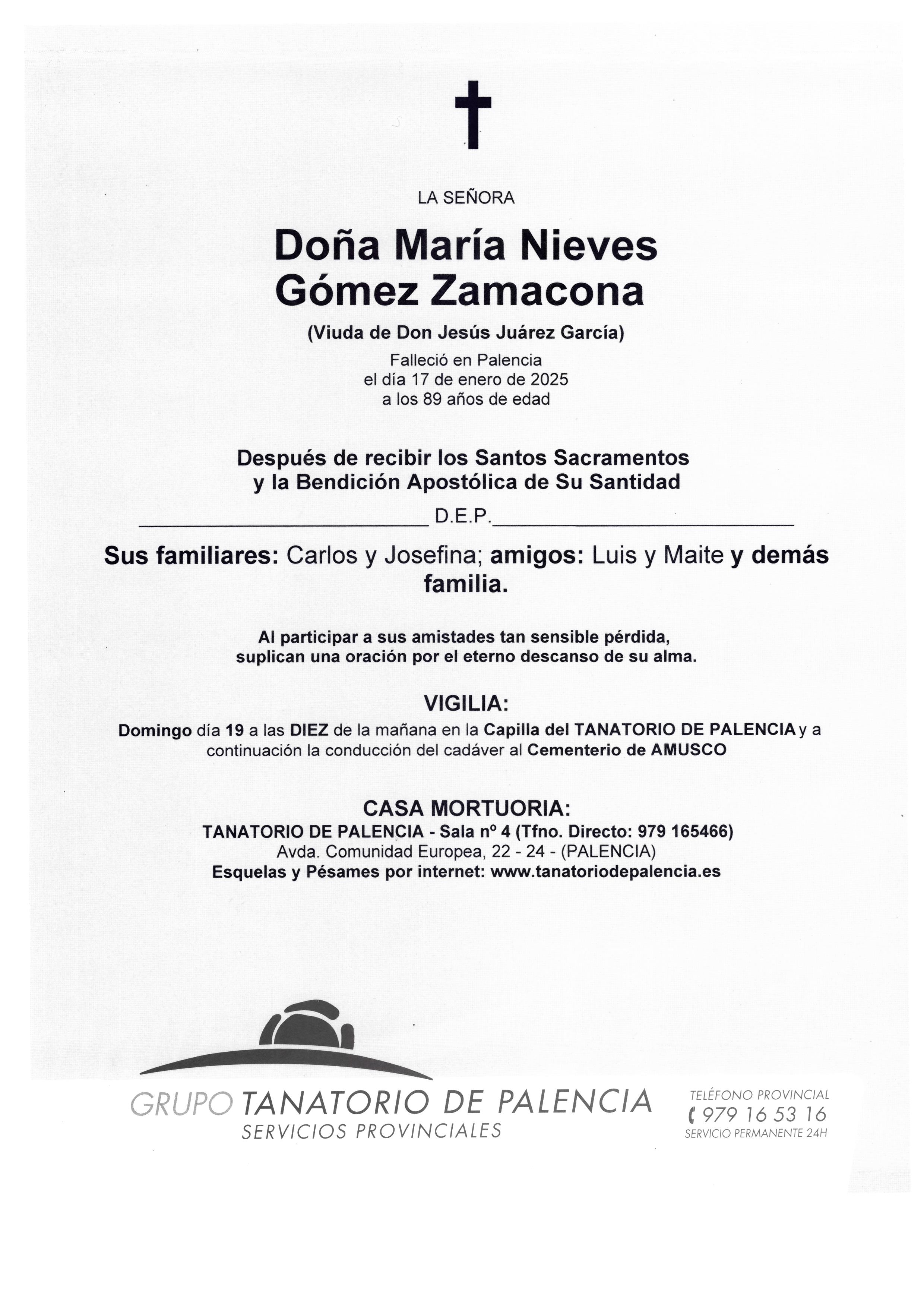 LA SEÑORA DOÑA MARÍA NIEVES GÓMEZ ZAMACONA